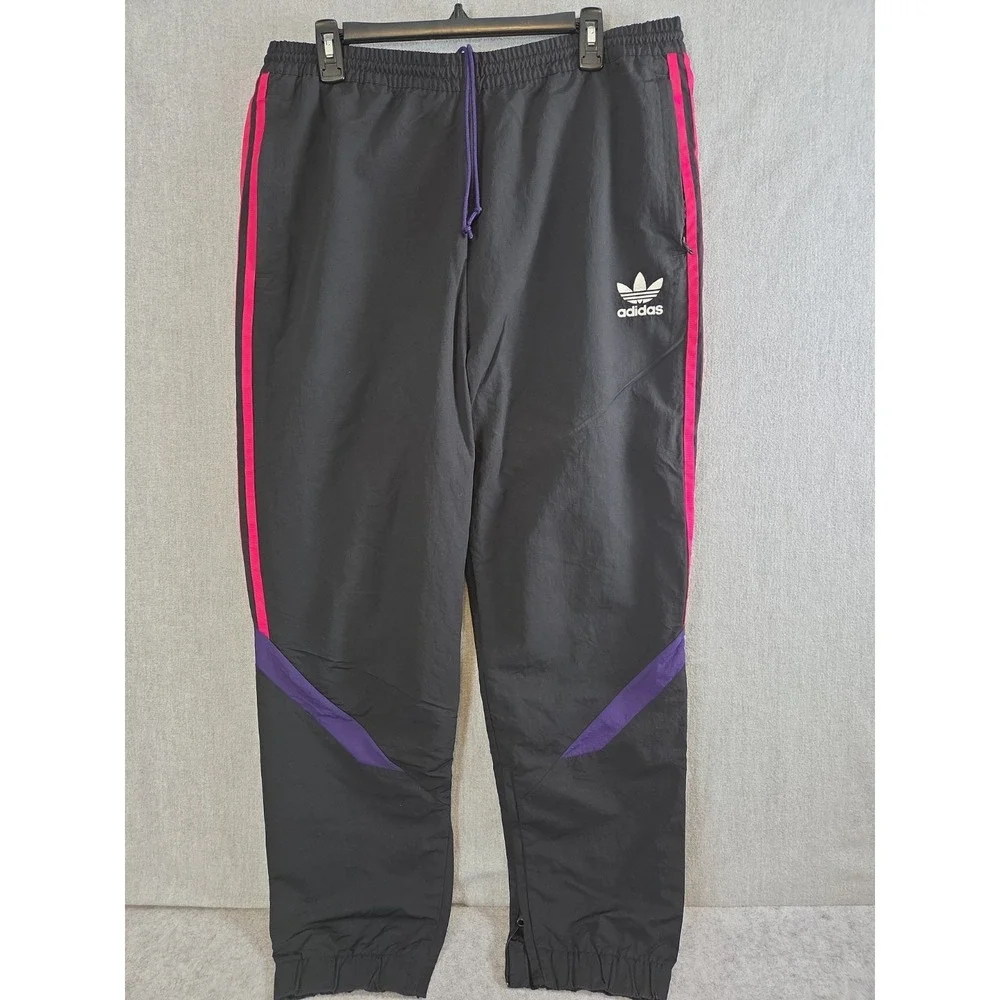 Adidas Originals Vintage Trefoil Track Pants Mens L Black Purple Pink Retro Y2K